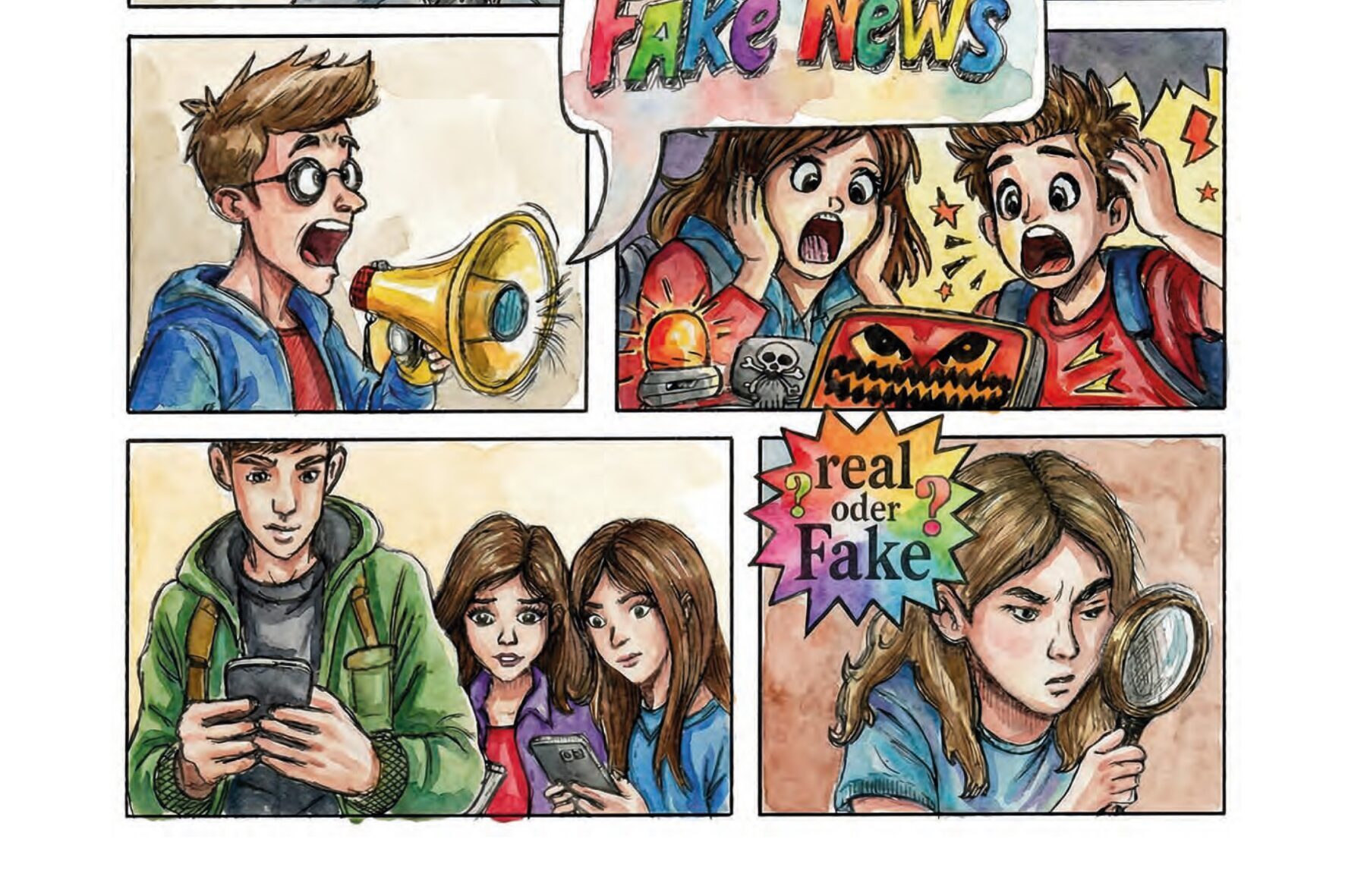 Vier-Felder-Comic zu Fake News, Schülerzeitung die idee, Mindelheim
